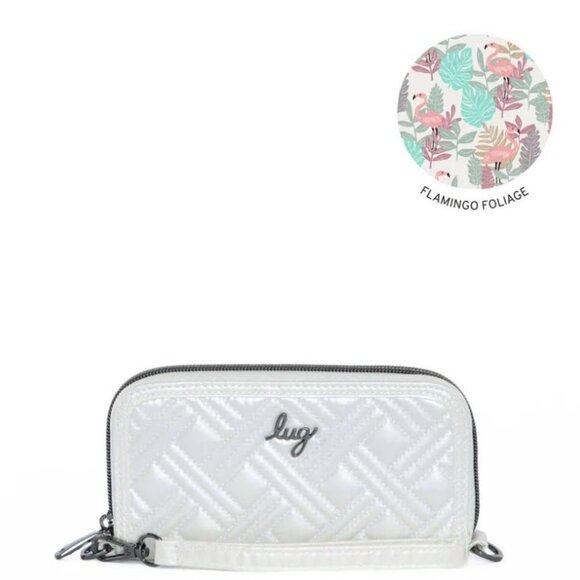 Lug Whirly RFID Wristlet Wallet Metallic Diamond - Flamingo Foliage Interior - Picture 1 of 10